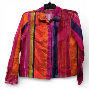 Erin London Burnout Shirt Bright Stripes Overshirt Layers Button Jacket M